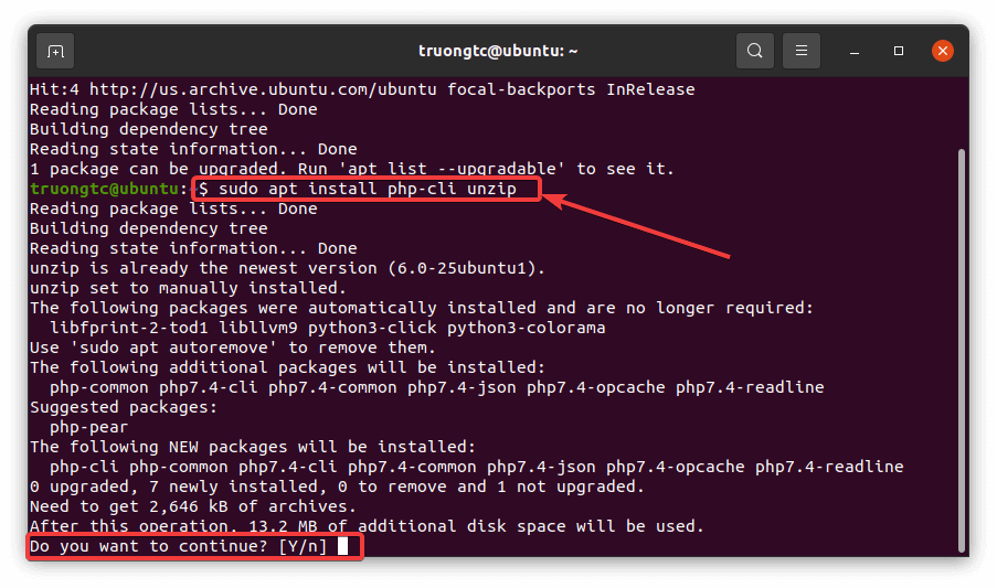 cài đặt composer trên ubuntu 20.04 bước 1.1